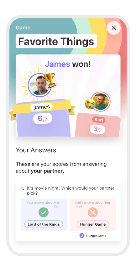 screenshot of the couple game in the app