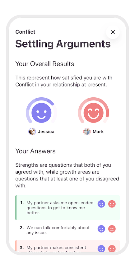 screenshot of the quiz results in the app