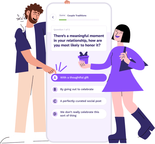 A couple having fun playing a game inside the Paired app