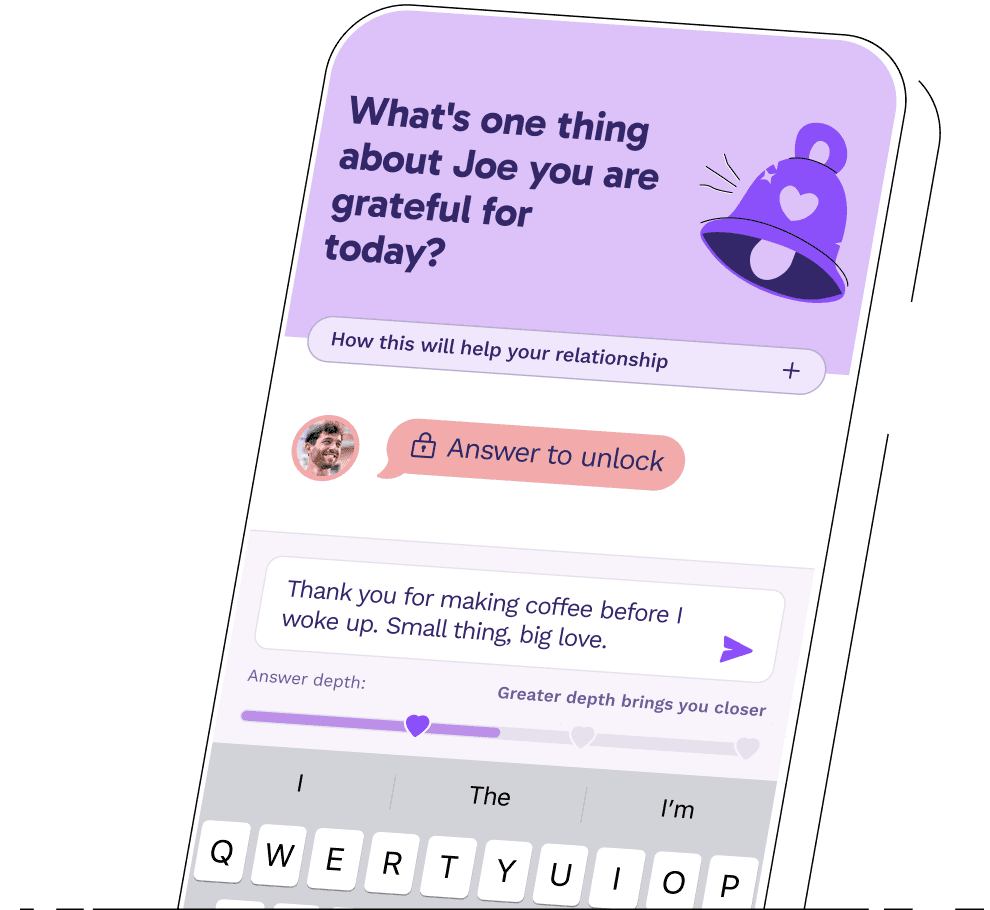 The Paired app showing the daily question “What’s one thing about Joe you are grateful for today?”, with the partner’s answer locked until you reply