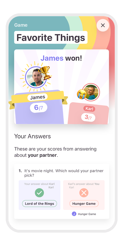 screenshot of the couple game in the app